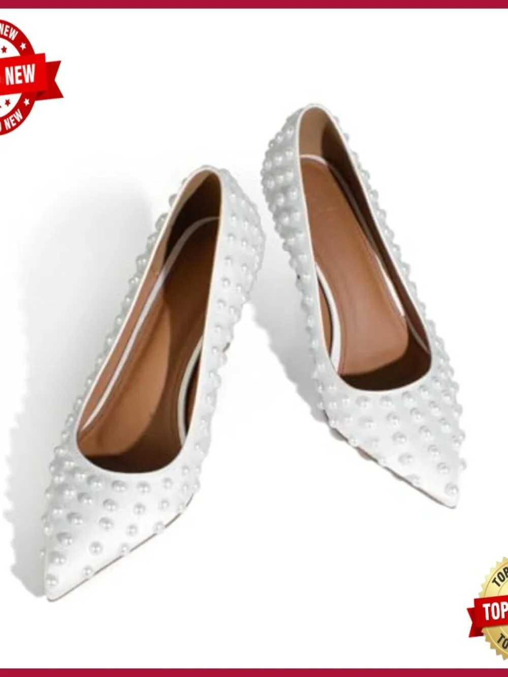 Stiletto Heel Pumps Pearl Studded Satin Slip-On Shoes Size 5-12